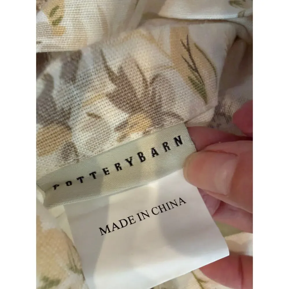 Pottery Barn Hayden Linen Cotton Standard Sham Gray Yellow Floral Print